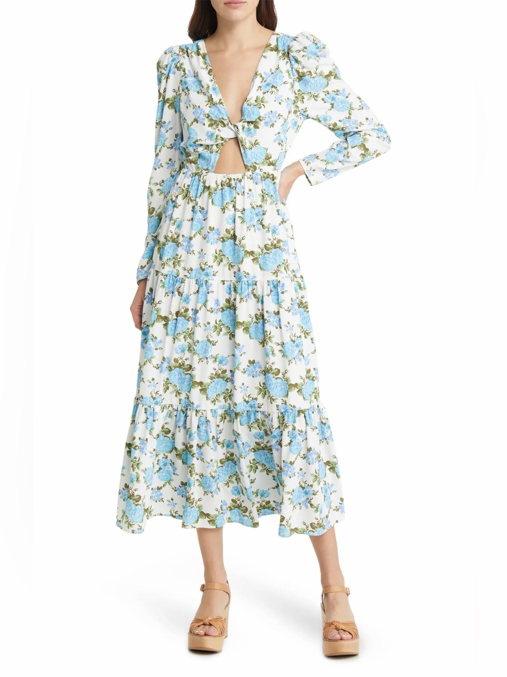 Midi Dress in Blue & White
